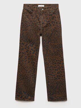 Mango Brown Leopard Print Straight Leg Jeans